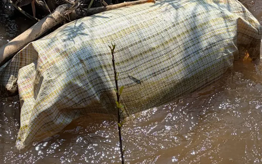 A sack floating in water