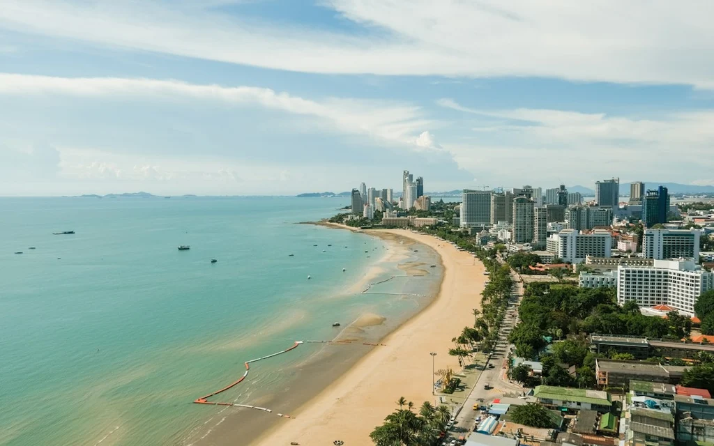 aerial view of city buildings near sea during daytime