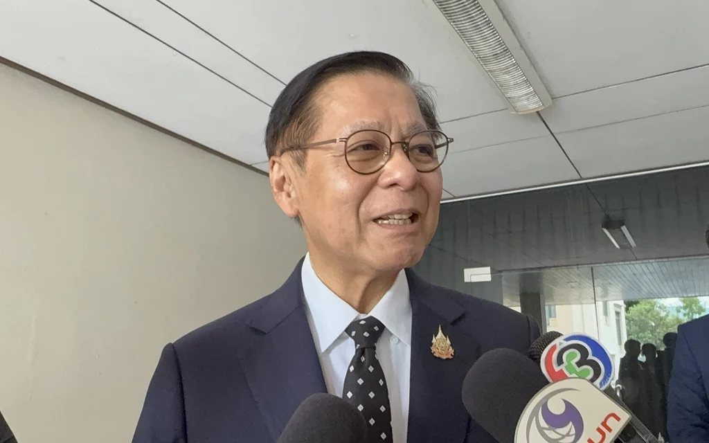 Sihasak Phuangketkeow speaking to reporters